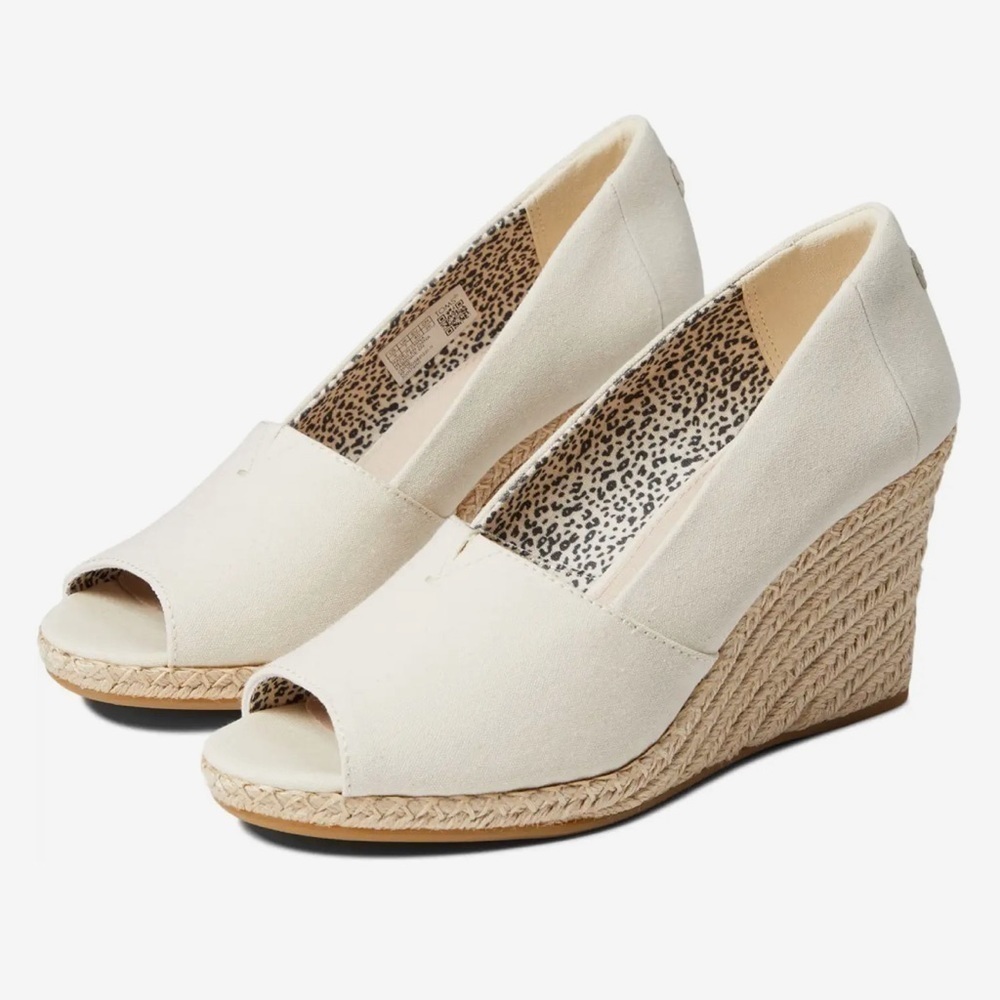 Toms Michele Canvas Peep Toe Wedge Espadrilles - Picture 1 of 16